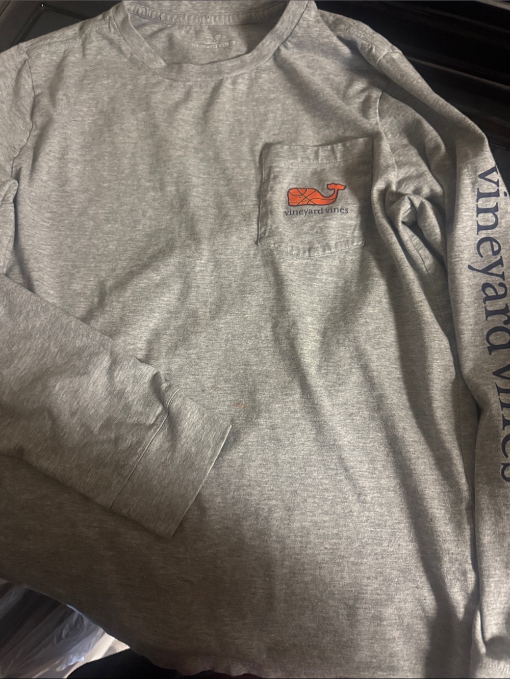 Vineyard Vines Boy’s Long-Sleeve Tee in Light Gray with Orange Basketball Whale